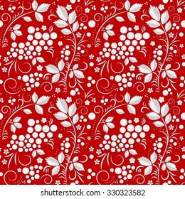 Vector red and white floral seamless pattern with shadow