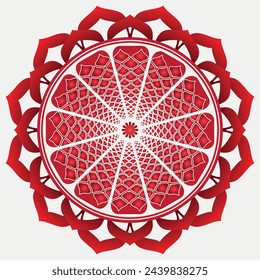Vector rojo y blanco dibujado a mano mandala degradado. Decorativo redondo colorido ornamento en blanco	
