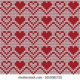 Vector red and white knitted seamless pattern