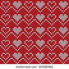 Vector red and white knitted seamless pattern