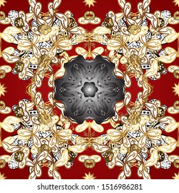 Vector red and white leafy background with hand drawn leaves, flowers, swirls, intricate beautiful ornaments. Foliage vintage nice seamless pattern. Retro rich design for wallpapers, fabric, textile.