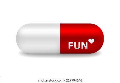 vector red and white pill of fun with light shadow