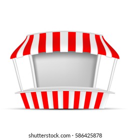 VECTOR: Red and White POS POI Outdoor/Indoor 3D Stall or Kiosk on Isolated white background. Mock-up template ready for design