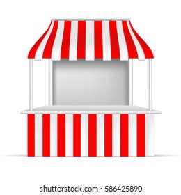 VECTOR: Red and White POS POI Outdoor/Indoor 3D Stall or Kiosk on Isolated white background. Mock-up template ready for design