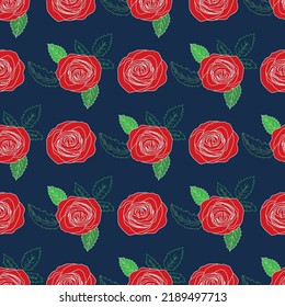 Vector red, white roses, green leafs stripes seamless background. Excellent for fabric, scrapbooking, wallpaper projects, backgrounds, invitations, design projects.