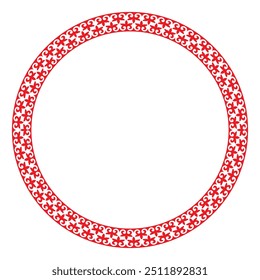 Vector red and white round Kazakh national ornament. Pattern of the Turkic peoples. Ethnic pattern of the Kazakhs, Mongols, Kyrgyz, Kalmyks, Buryats. 