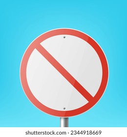 Vector Red and White Round Prohibition Sign Icon - Do not Enter. Stop Traffic Sign Frame Closeup on a Blue Sky Background. Traffic Road Plate, Sign Design Template, Front View