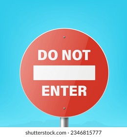Vector Red and White Round Prohibition Sign Icon - Do not Enter. Stop Traffic Sign Frame Closeup on a Blue Sky Background. Traffic Road Plate, Sign Design Template, Front View