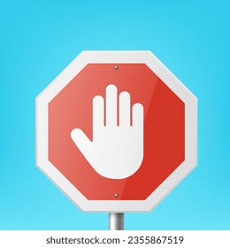 Vector Red and White Round Prohibition Sign Icon. Stop Traffic Sign Frame Closeup on a Blue Sky Background. Traffic Road Plate, Sign Design Template, Front View