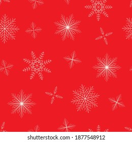 Vector red white stars snowflakes seamless pattern