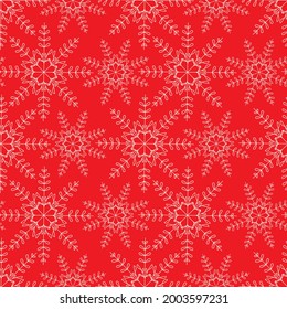Vector red white stars snowflakes seamless pattern