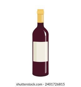 Vector red wine bottle icon, illustration of glass alcohol bottle isolated on white background, cartoon flat print with wine