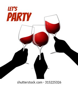 vector red wine glass illustration. party with friend idea