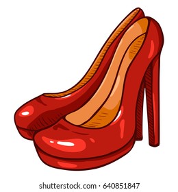 Vector Red Women High heels Shoes on White Background