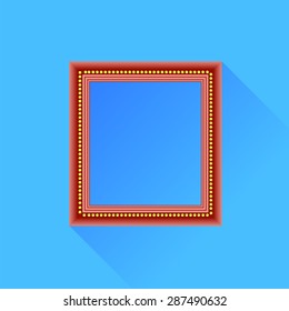 Vector Red Wood Frame Isolated on Blue Background.