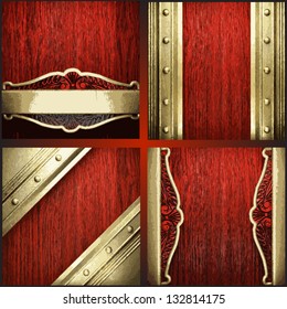 Vector red wood and gold background set