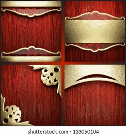 Vector red wood and gold background set