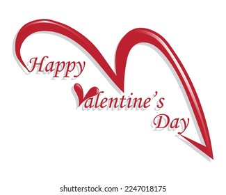 vector of red writing with the sound of happy Valentine's Day where the letter V is designed to form a love icon and there is a red line in the shape of love also surrounding the writing