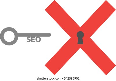 Vector red x mark  with seo key.