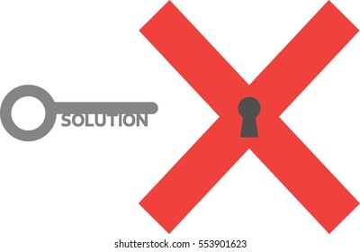 Vector red x mark  with solution key.