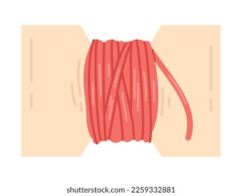 Vector red yarn bobbin. Spool of thread flat design. Knitting or sewing.