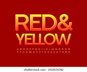 Vector Red and Yellow Alphabet. Glossy creative Font. Gradient color Letters and Numbers set