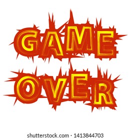 Vector Red Yellow Game Over Sign on White Background. Gaming Concept. Video Game Screen. Typography Design Poster with Lettering