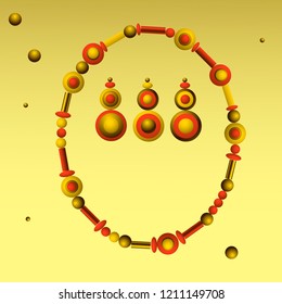 Vector red yellow golden 3D imitation round beads necklace and earrings design jewelry decoration set on gradient yellow background isolate light poster banner