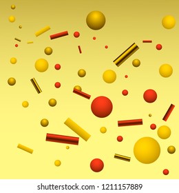 Vector red yellow golden 3D imitation round beade abstraction chaos on gradient yellow background isolate bright jewelry poster banner