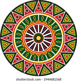 Vector red yellow green round colored aztec indian ornament with triangles