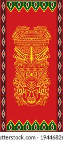 Vector red yellow green round colored aztec indian ornament with triangles and totem