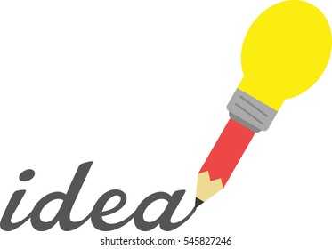 Vector red yellow light bulb-tipped pencil writing word idea.