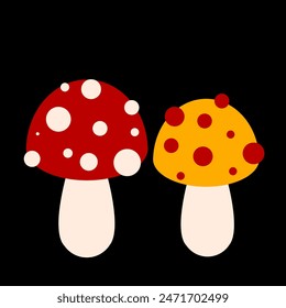 Vector red and yellow mushrooms. Illustration of poisonous and inedible mushrooms.