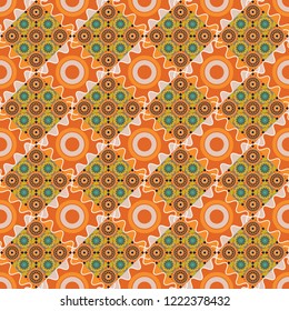 Vector red, yellow and orange seamless background pattern with rhombuses.