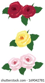 vector red, yellow, pink roses