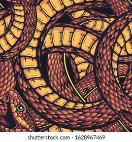 Vector Red and Yellow Snakes Seamless Pattern