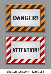vector red and yellow warning signs on a grey background