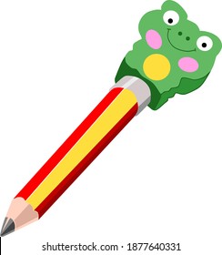 Vector red yellow wooden pencil with rubber eraser