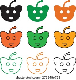 Vector reddit logo icon set. Popular forum service icons .social network logos. Modern news aggregator branding for digital apps. Reddit logo and community icon website.
