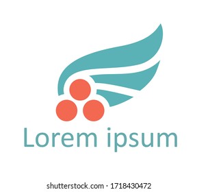 Vector red-green logo consisting of three fruits and a wing or leaves above them as well as the inscription lorem ipsum on a white background