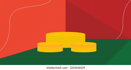Vector red-green minimal scene , podium for christmas product presentation. Abstract background with geometric podium platform in christmas theme. Template for design, presentation, advertisement