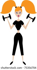 vector red-haired girl with dumbbells