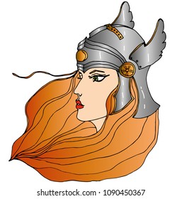 Vector redheaded warrior-girl in battle helmet. 