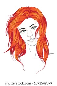 Vector redheaded woman's face. Sketch.