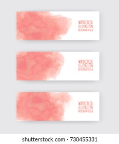Vector red,pink,coral banner shapes collection isolated on white background. Hand drawn abstract paint brush strokes set. Watercolor elements.