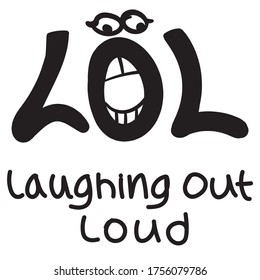 Vector reduction lettering: LOL. Transcript of the phrase: laughing out loud.