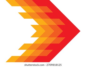 Vektor rot-gelber Pfeil aus abstrakten Pixeln. Gestaltungselement für Plakate, Verpackungen, Umschläge, Ankündigungen, Werbeaktionen, Rabatte. Platz für Text. Zeiger, Richtung, Navigation