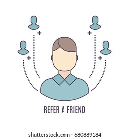 Vector Refer A Friend Icon In Flat Linear Style. Great Infographic Element