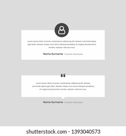 Vector referal quote testimonial design. Clean Grey Minimalistic design.