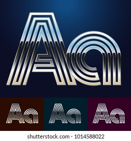 Vector reflective abstract Alphabet set. Different metallic colors. Letter A